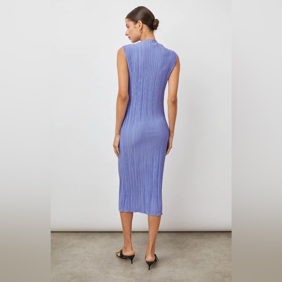 Rails Plisse Pleated Sleeveless Midi Dress in Jewel Blue Mock Neck size S - Picture 3 of 15